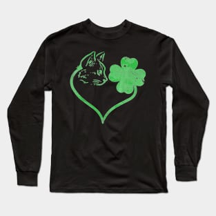 Cat Silhouette Shamrock St Patricks Day Kitten Lover Pet Long Sleeve T-Shirt